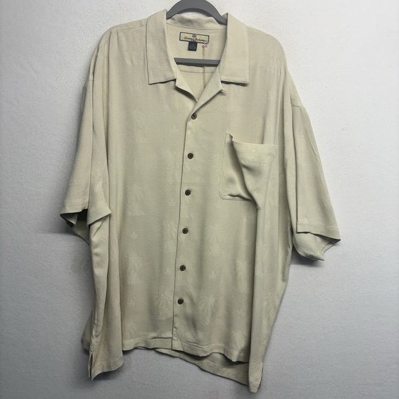 NWT Tommy Bahama Button Down Shirt Cream XXL Sunny Palms Camp Sand Dollar Silk - Picture 1 of 7
